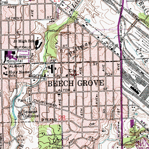 Topographic Map of Beech Grove, IN
