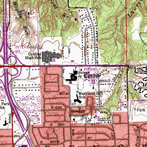 Topographic Map of Belzer Middle School, IN
