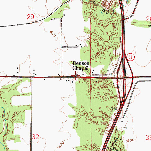 Topographic Map of Benson Chapel, IN