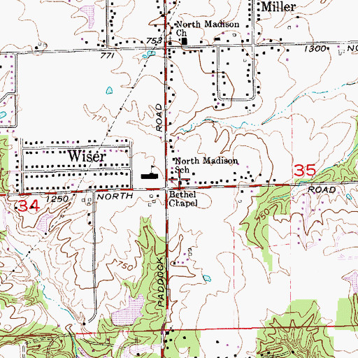 Topographic Map of Bethel Chapel, IN