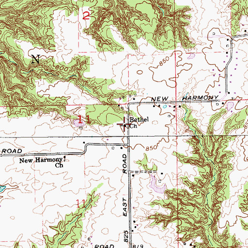 Topographic Map of Bethel Church, IN