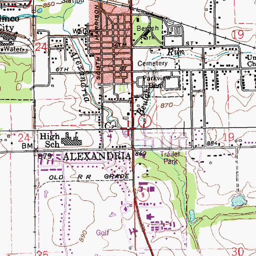 Topographic Map of Beulah Run, IN
