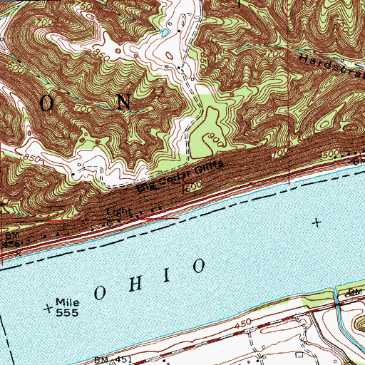 Topographic Map of Big Cedar Cliffs, IN