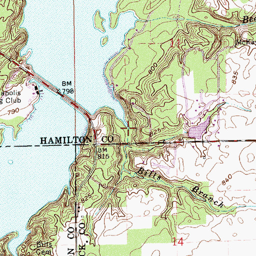 Topographic Map of Bills Branch, IN