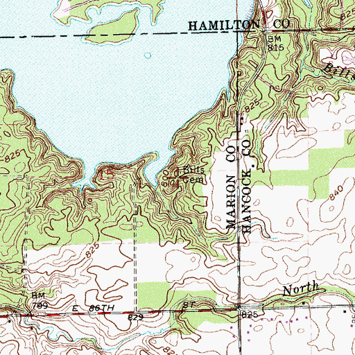 Topographic Map of Bills Cemetery, IN