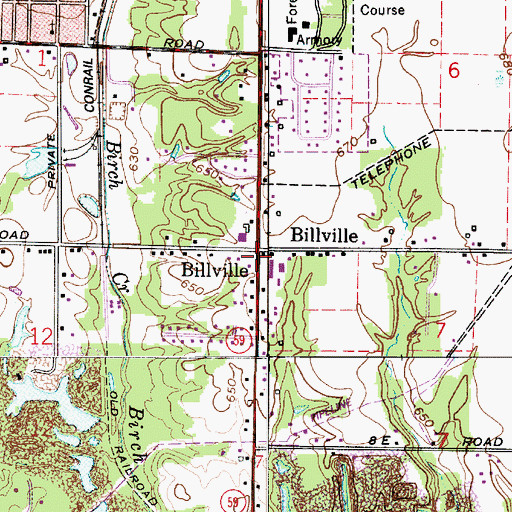 Topographic Map of Billville, IN