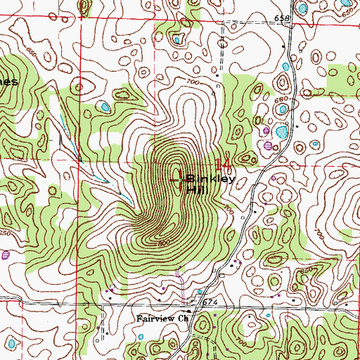 Topographic Map of Binkley Hill, IN