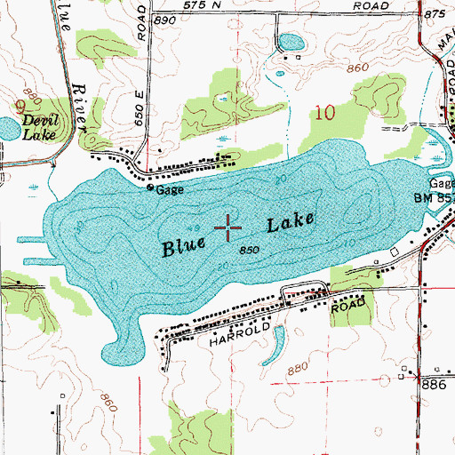 Topographic Map of Blue Lake, IN