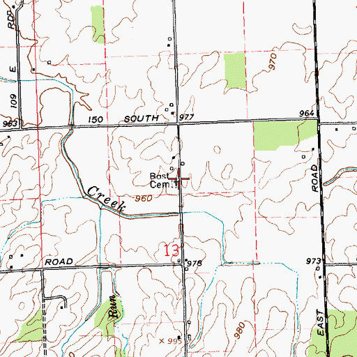 Topographic Map of Bost Cemetery, IN