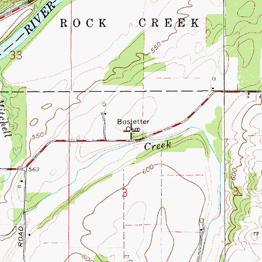 Topographic Map of Bostetter Cemetery, IN