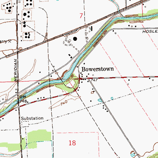 Topographic Map of Bowerstown, IN