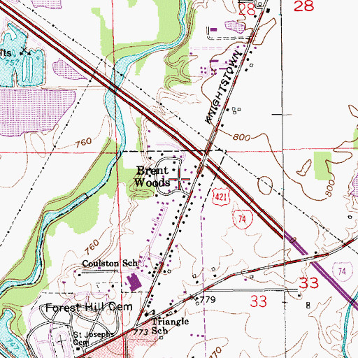 Topographic Map of Brent Woods, IN