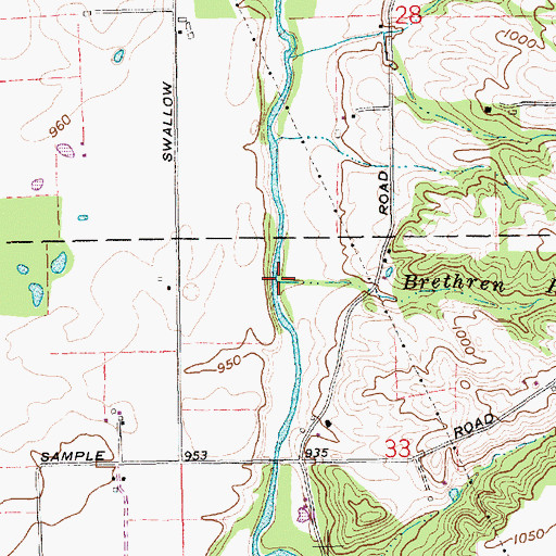 Topographic Map of Brethren Run, IN