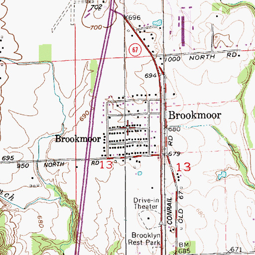Topographic Map of Brookmoor, IN