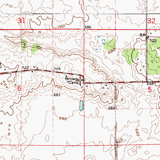 Topographic Map of Brown Cemetery, IN