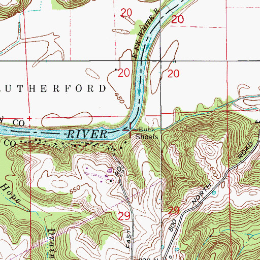 Topographic Map of Buck Shoals, IN