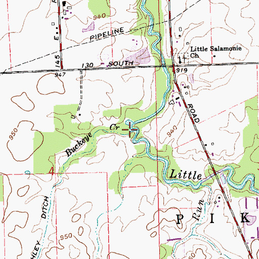 Topographic Map of Buckeye Creek, IN
