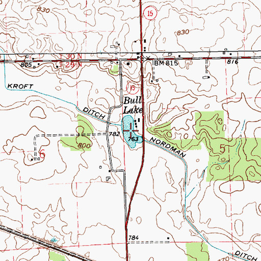 Topographic Map of Bull Lake, IN