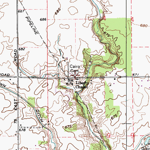 Topographic Map of Liberty Chapel Cemetery, IN