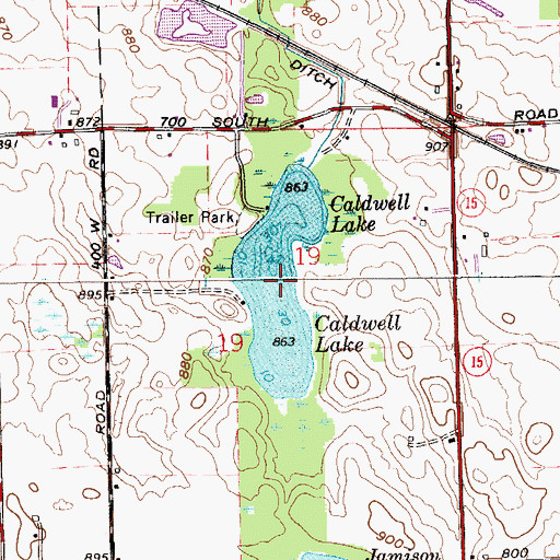 Topographic Map of Caldwell Lake, IN