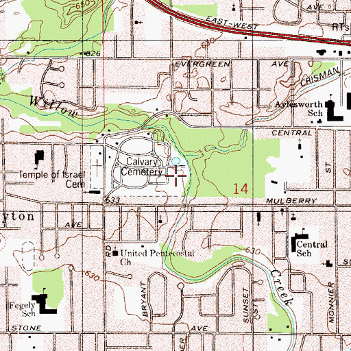 Topographic Map of Calvary Cemetery, IN