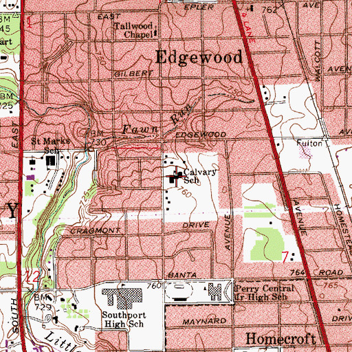 Topographic Map of Calvary Lutheran School, IN