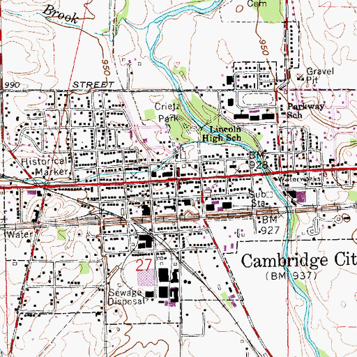 Topographic Map of Cambridge City, IN