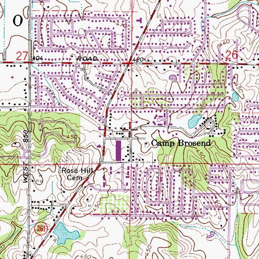 Topographic Map of Camp Brosend, IN