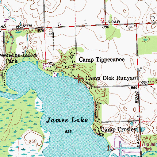 Topographic Map of Camp Dick Runyan, IN