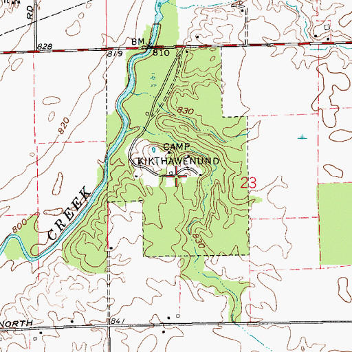 Topographic Map of Camp Kikthawenund, IN