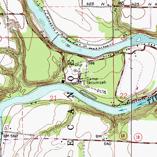 Topographic Map of Camp Tecumseh, IN