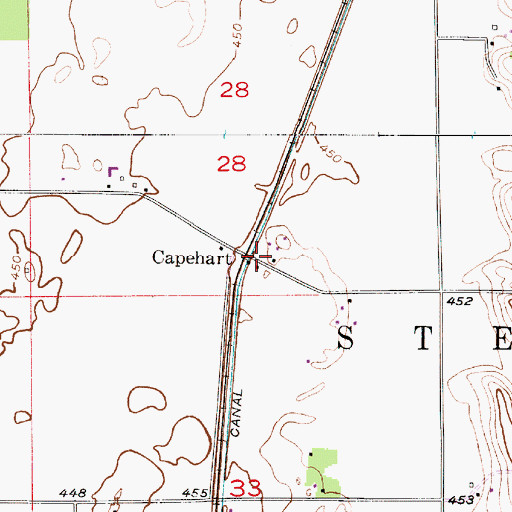 Topographic Map of Capehart, IN