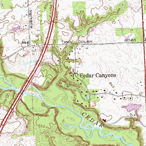 Topographic Map of Cedar Canyons, IN