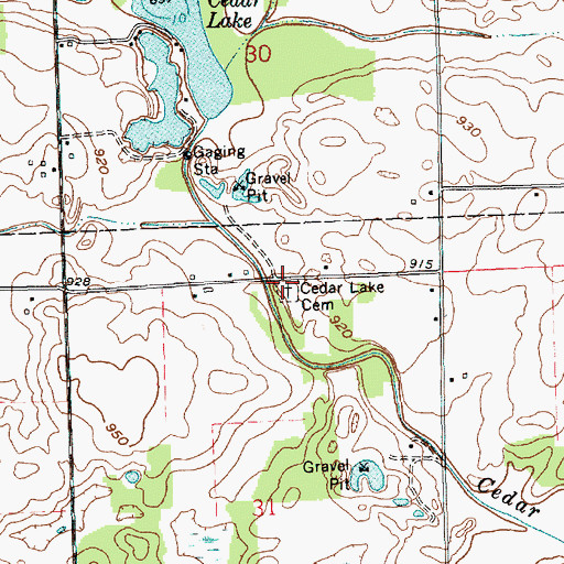 Topographic Map of Cedar Lake Cemetery, IN