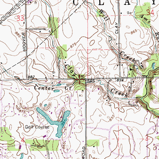 Topographic Map of Center Creek, IN