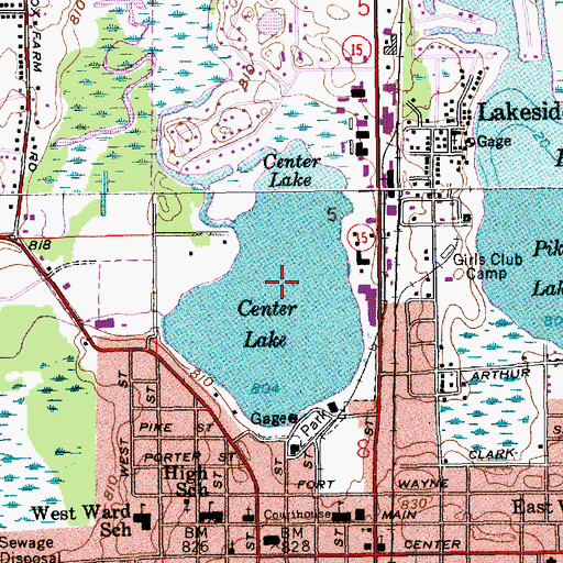 Topographic Map of Center Lake, IN