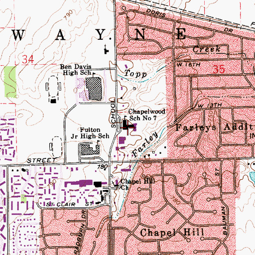 Topographic Map of Chapelwood Elementary School, IN