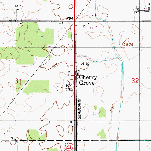 Topographic Map of Cherry Grove, IN