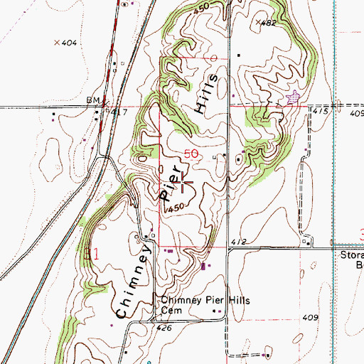 Topographic Map of Chimney Pier Hills, IN