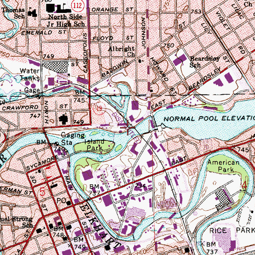 Topographic Map of Christiana Creek, IN