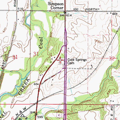 Topographic Map of Cold Spring Cemetery, IN