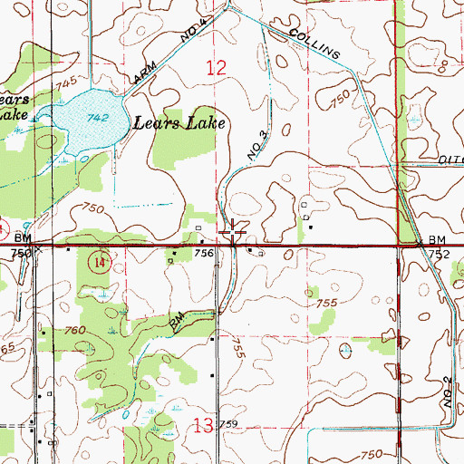 Topographic Map of Collins Ditch Arm Number Three, IN