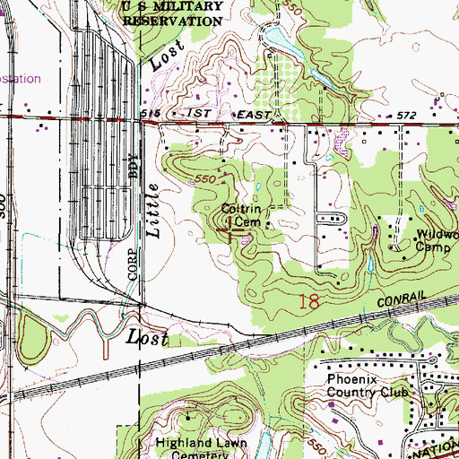 Topographic Map of Coltrin Cemetery, IN