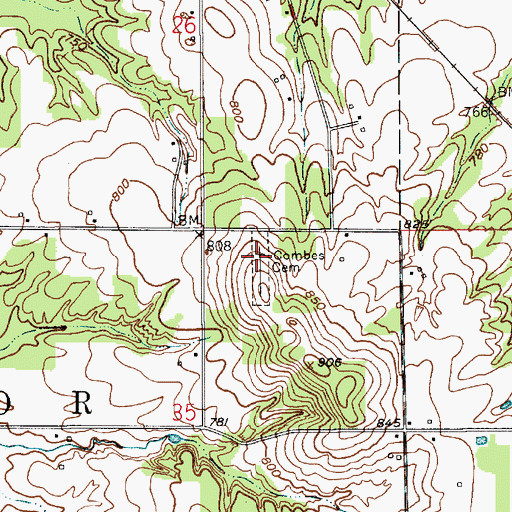 Topographic Map of Combes Cemetery, IN