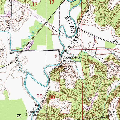 Topographic Map of Coon Seitz Bridge, IN