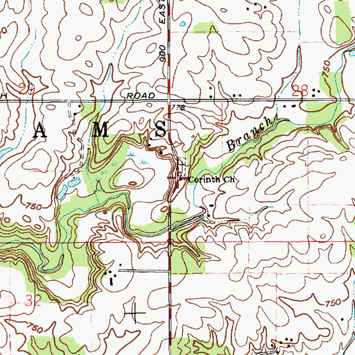 Topographic Map of Corinth Church, IN