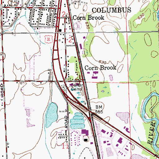 Topographic Map of Corn Brook, IN