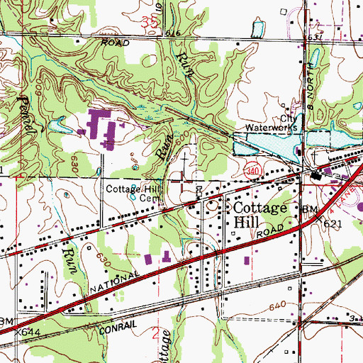 Topographic Map of Cottage Hill Cemetery, IN