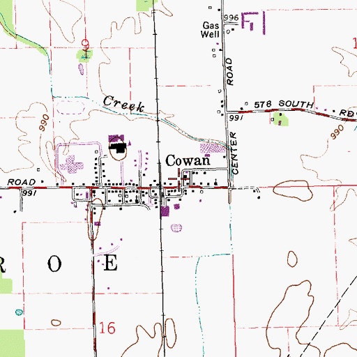 Topographic Map of Cowan, IN