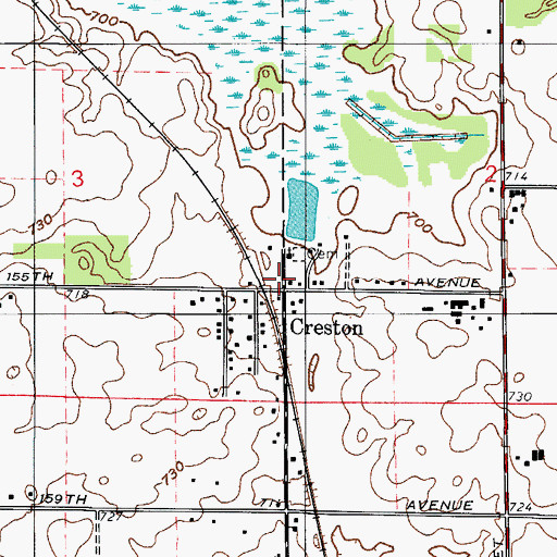 Topographic Map of Creston, IN
